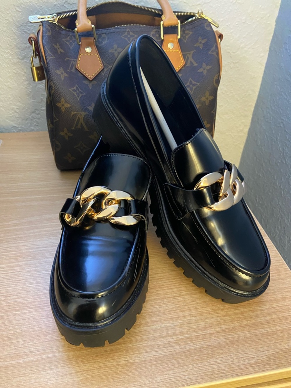 Black Patent Chain Loafer — Women's Slip-On Dress Shoes